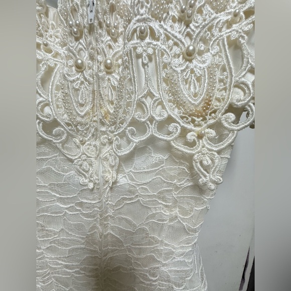 Vintage Jessica McClintock Lace Sheath Wedding Dress Off Shoulder Ivory White - Picture 6 of 12